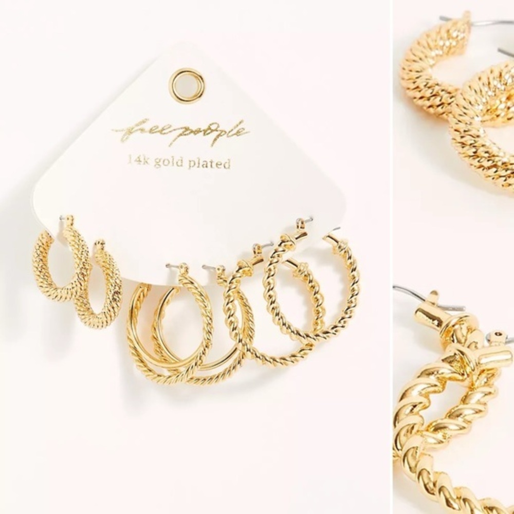 Free People 14k Gold Plated Hoop Earring Set NWT
